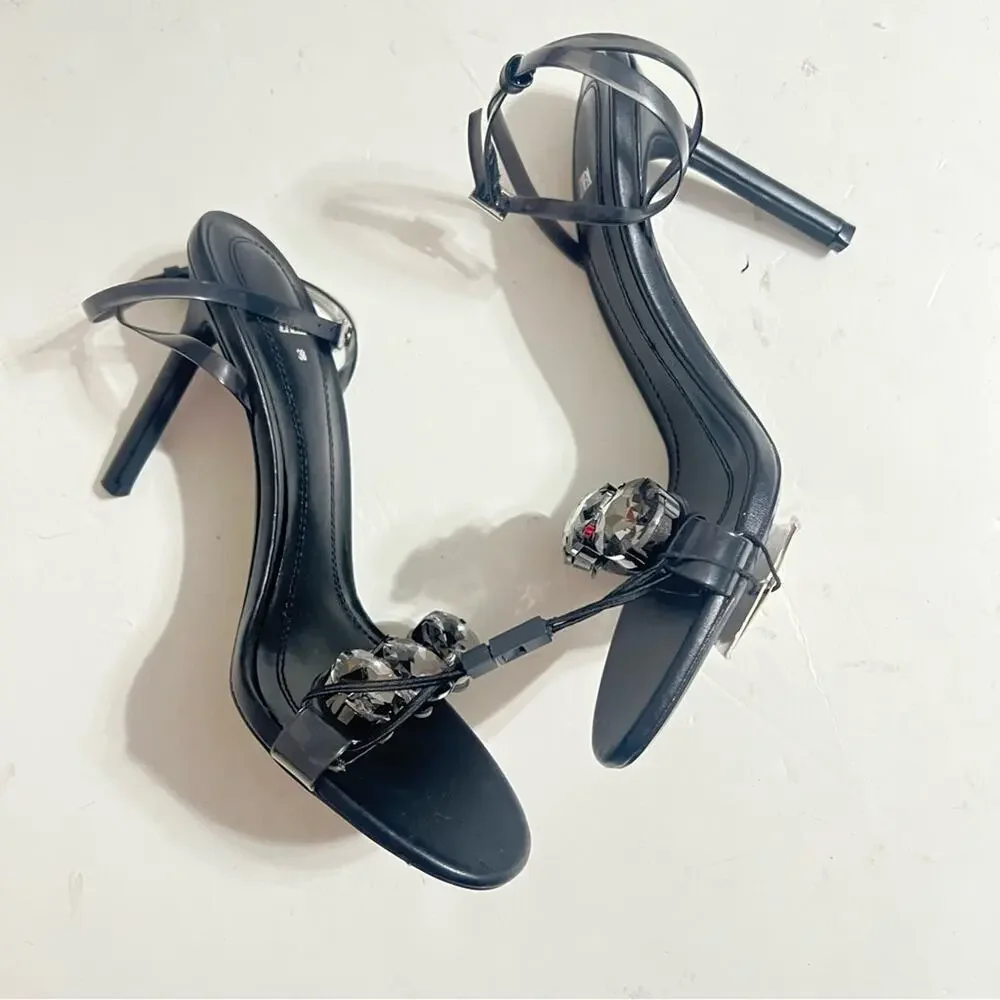 Zara EMBELLISHED VINYL HEELED SANDALS - Picture 14 of 16